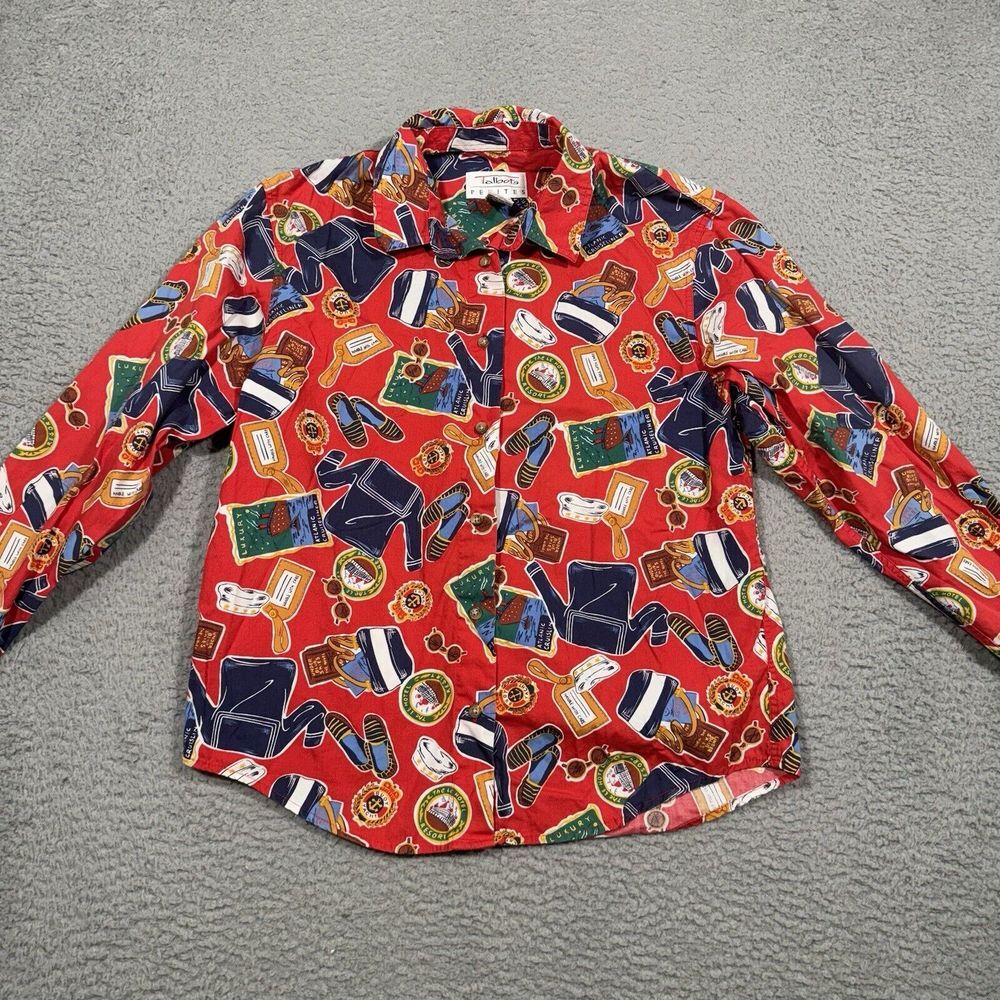 Vintage Talbots Red Shirt Button Tourist Traveler Collared Cotton‎ Petite P